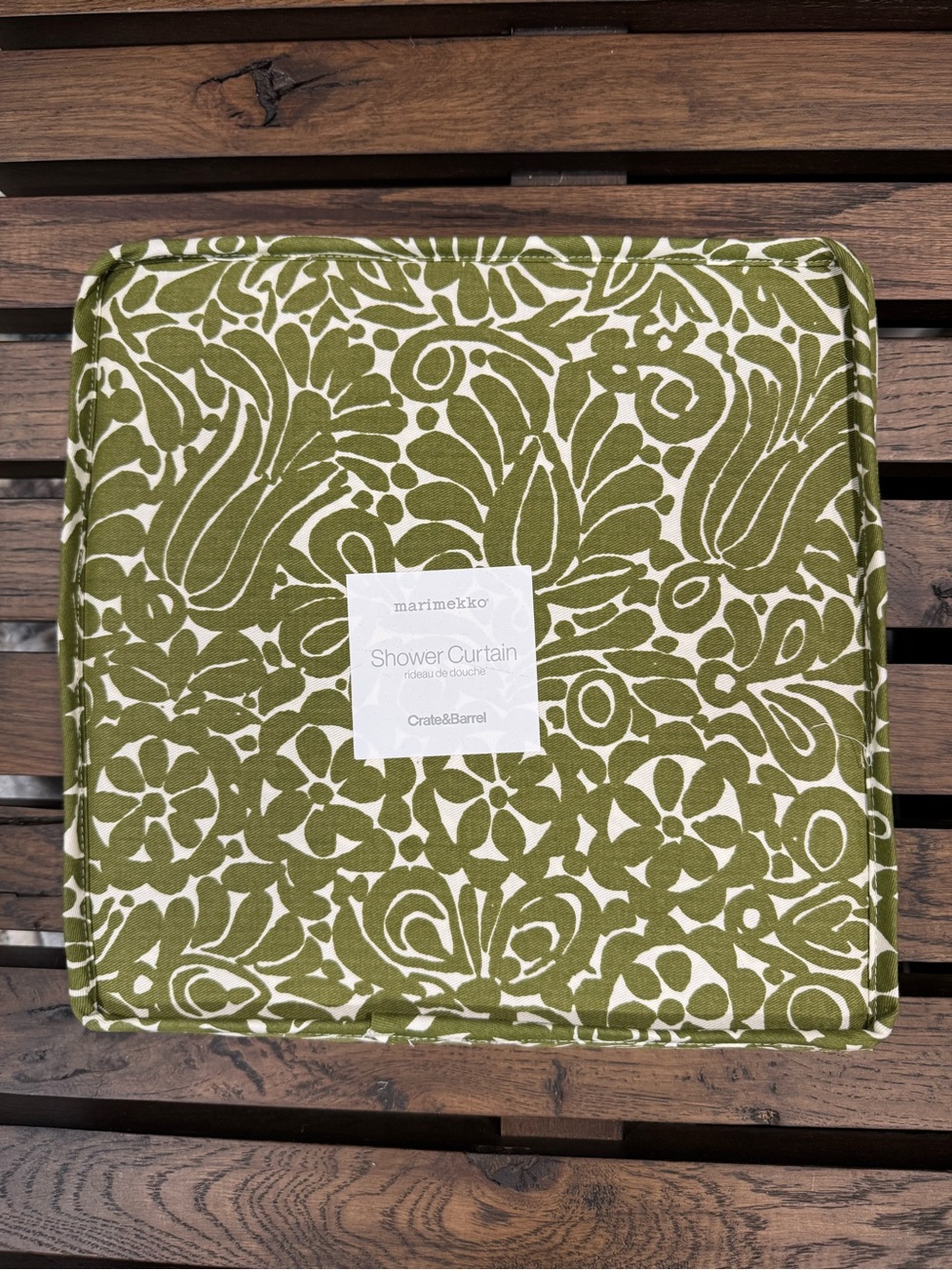 Marimekko for Crate & Barrel Olive Green and White Floral Shower Curtain